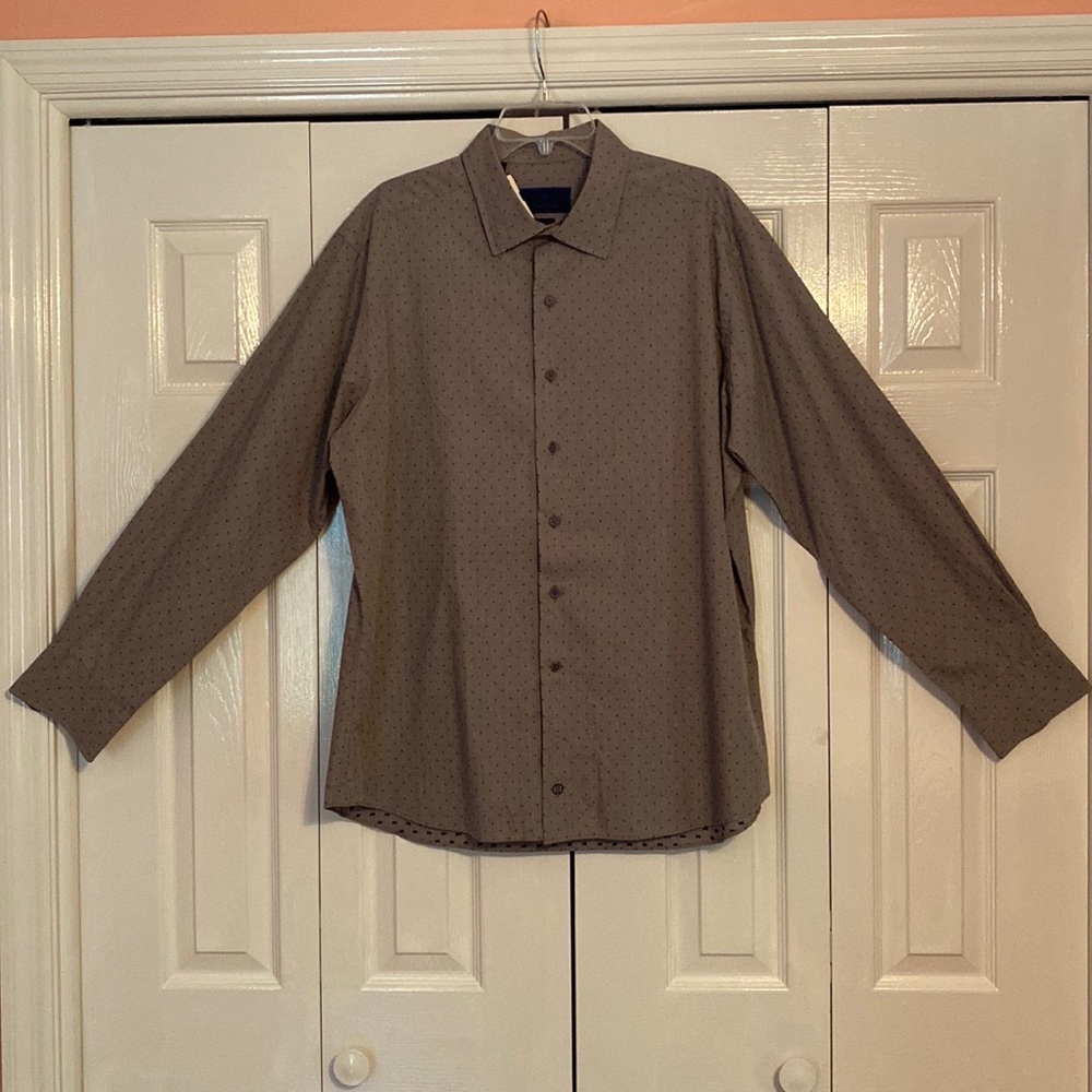 David Donahue Brown Long-Sleeve Dress Shirt with Subtle Dot Pattern